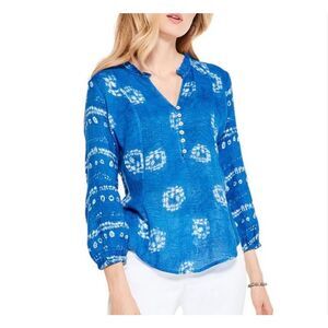 NIC+ZOE Pacific Skies Top Women’s Blue Gauze Cotton Shibori Tie Dye Blouse